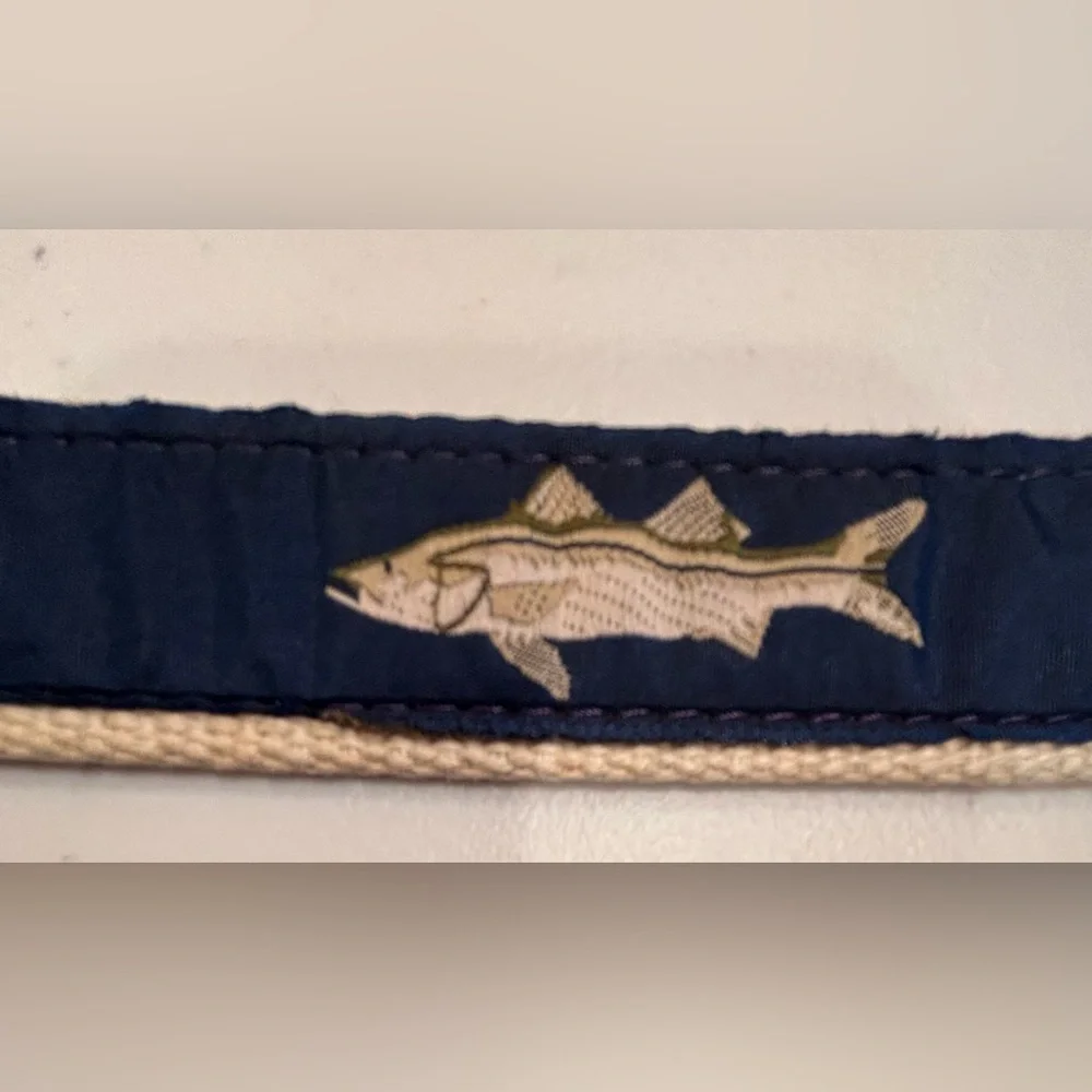 POP-O | men’s leather - canvas, fish, webbed, belt. Size: 46